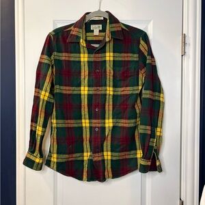 L.L. Bean Scotch Plaid Flannel Shirt Men’s Small Green Red Yellow